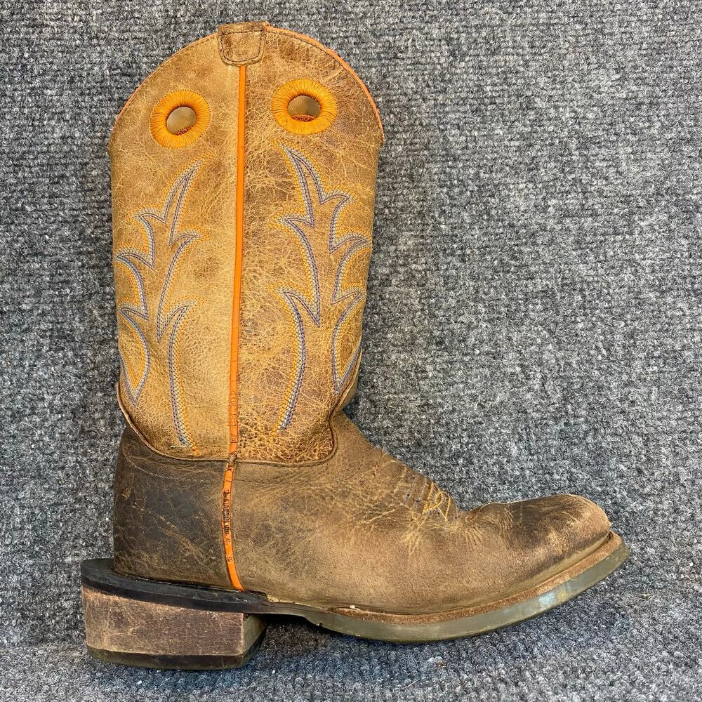 Old West Kids Size 13D Brown Leather Western Heeled Cowboy Boots Embroidered